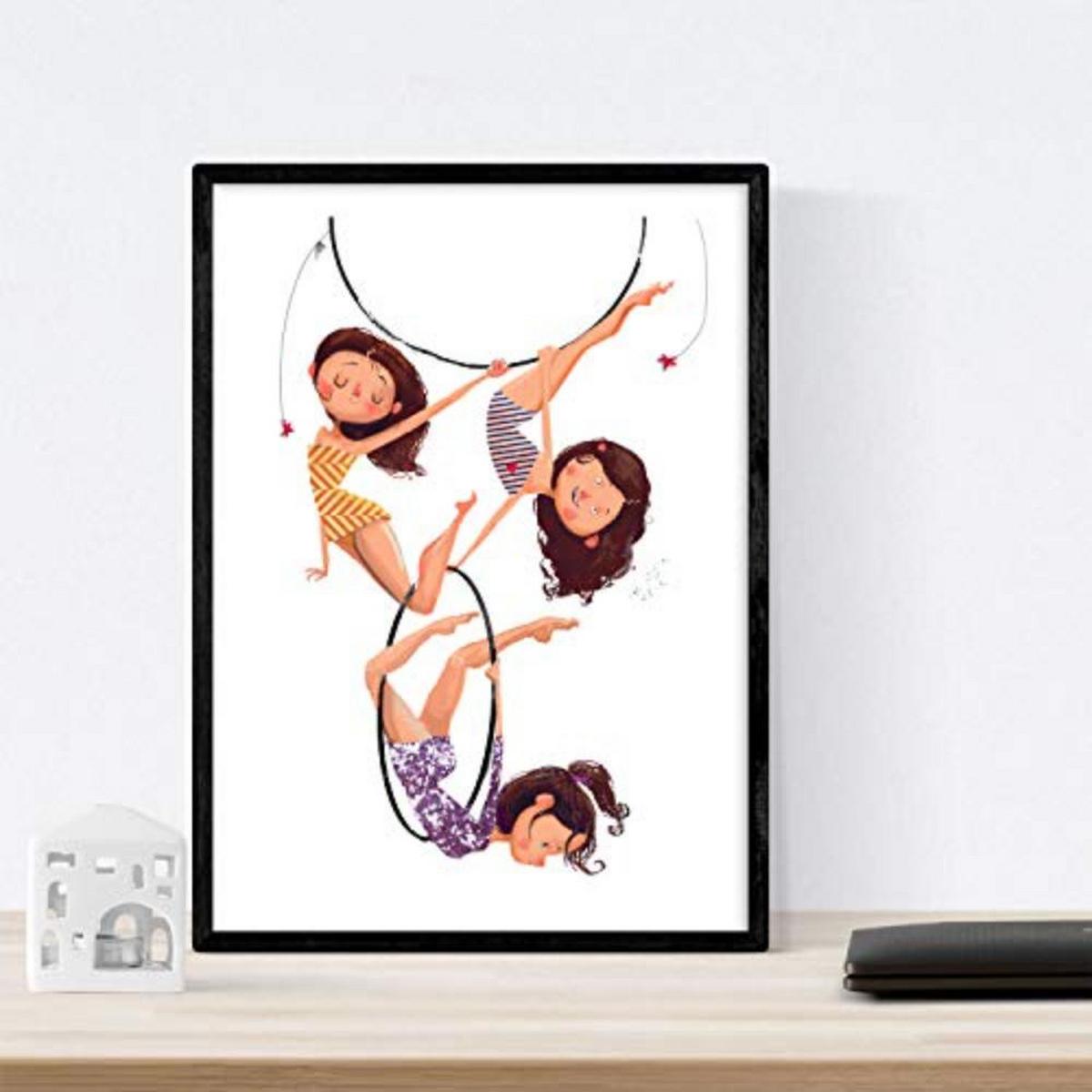POSTER Set mit 4 Circus Leon Acobata Mago und contortionists A3 Schwarzer Rahmen - Schwarz, Papier (29.7/3cm) - Nacnic