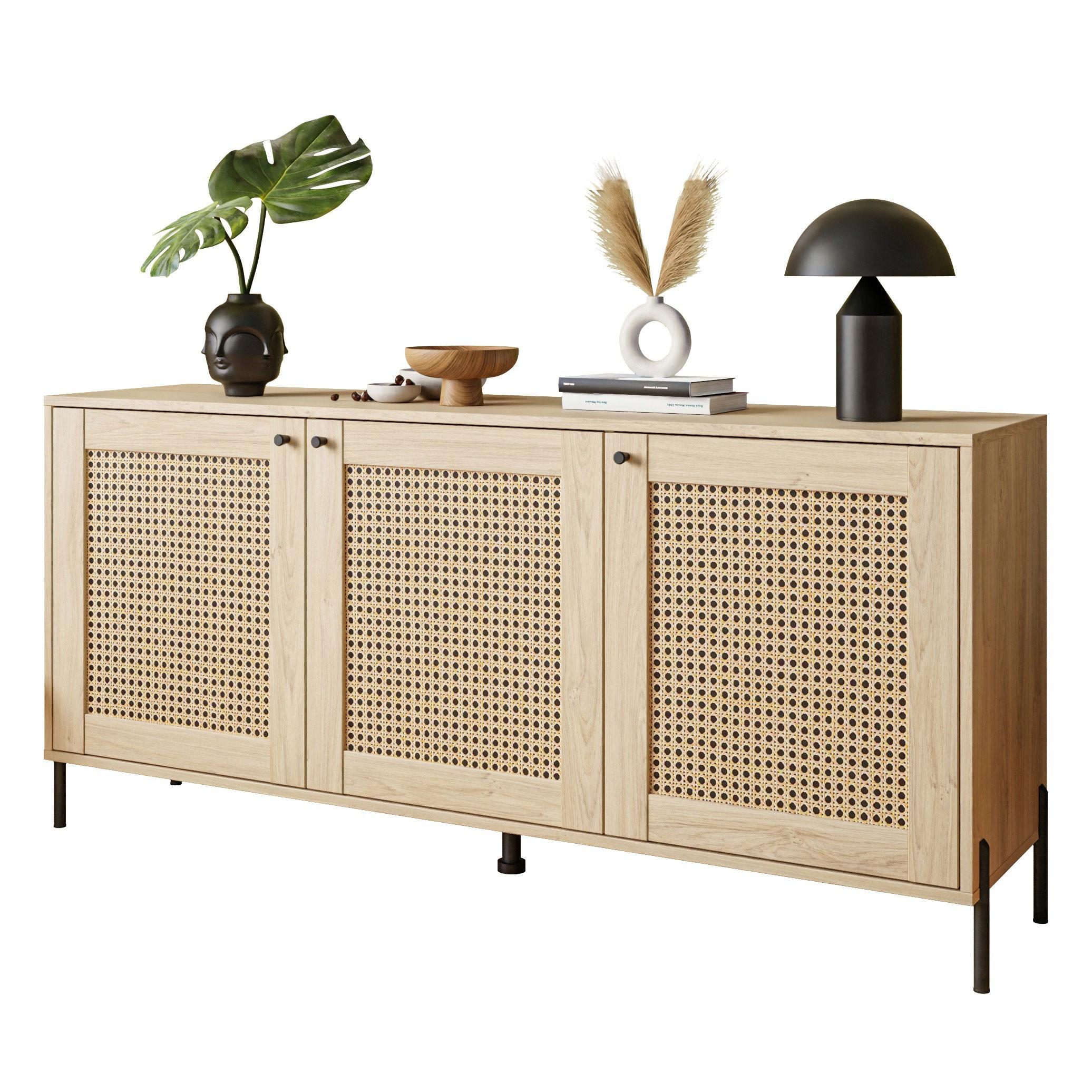 KOMMODE VIENNA 3D mit Wiener Geflechtimitation / Puccini Eiche - Eichefarben, Holzwerkstoff (154/79/40cm) - Lookway