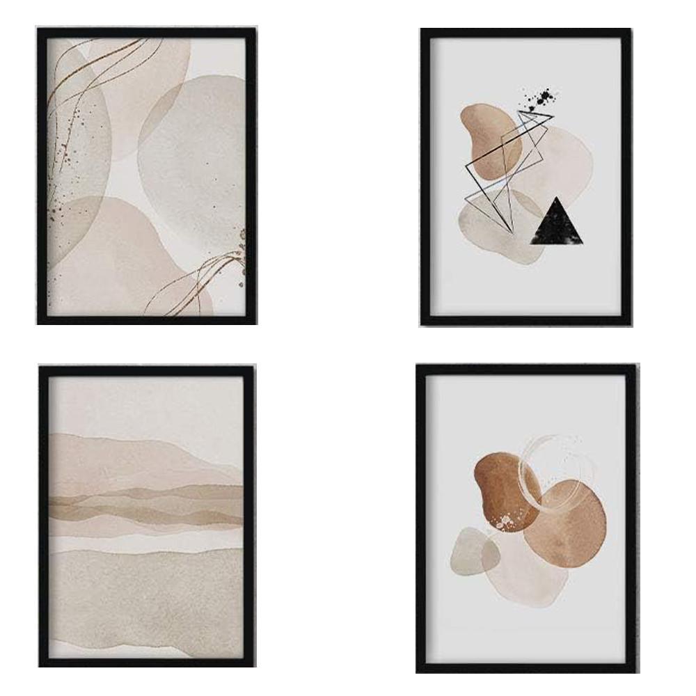 POSTER Set mit 4 Blätter und abstrakten Formen mit braunen Tönen A3 Schwarzer Rahmen - Schwarz, Papier (29.7/3cm) - Nacnic