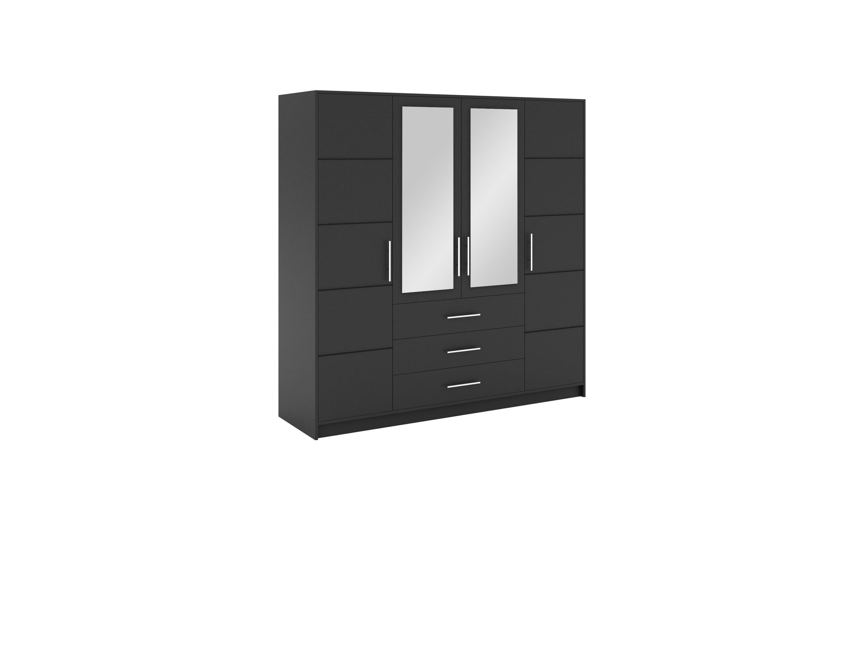 DREHTÜRENSCHRANK ELISE 196/200/57,5 cm 4-türig mit Spiegel Graphitfarben - Graphitfarben, Holzwerkstoff (196/200/57.5cm) - MASSENO