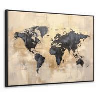 LEINWAND Bilder mit Rahmen - Weltkarte - Gold - Schwarz - Abstrakt - 70x50 - Kupferfarben, Textil (70/50cm) - MuchoWow