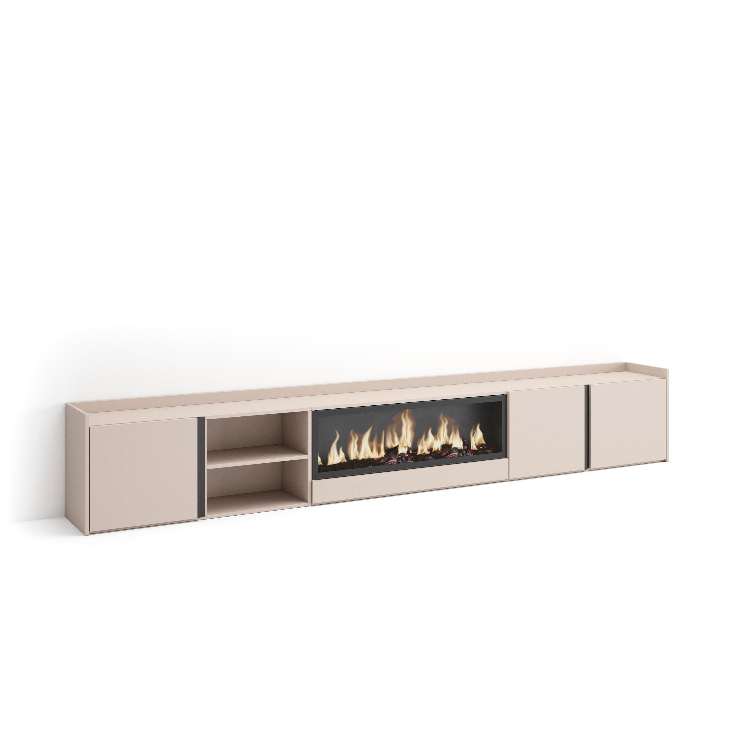 LOWBOARD, Beige, 315/35/50cm, Kamin mit Feuereffekt XXL - Beige, Holzwerkstoff (315/50/35cm) - Skraut Home