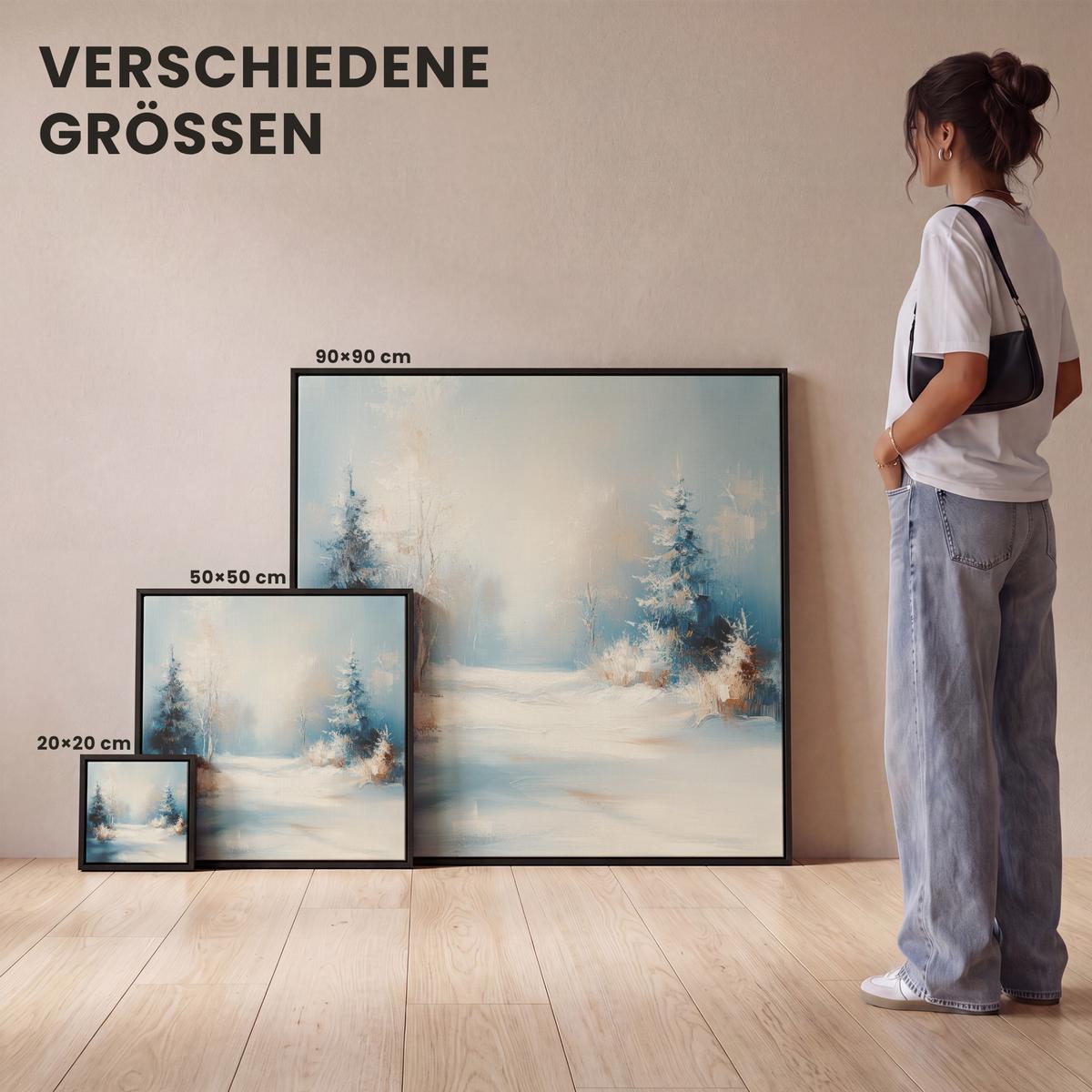 LEINWAND Bilder mit Rahmen - Wald – Winter – Natur – Abstrakt – Schnee - 20x20 - Weiß, Textil (20/20cm) - MuchoWow