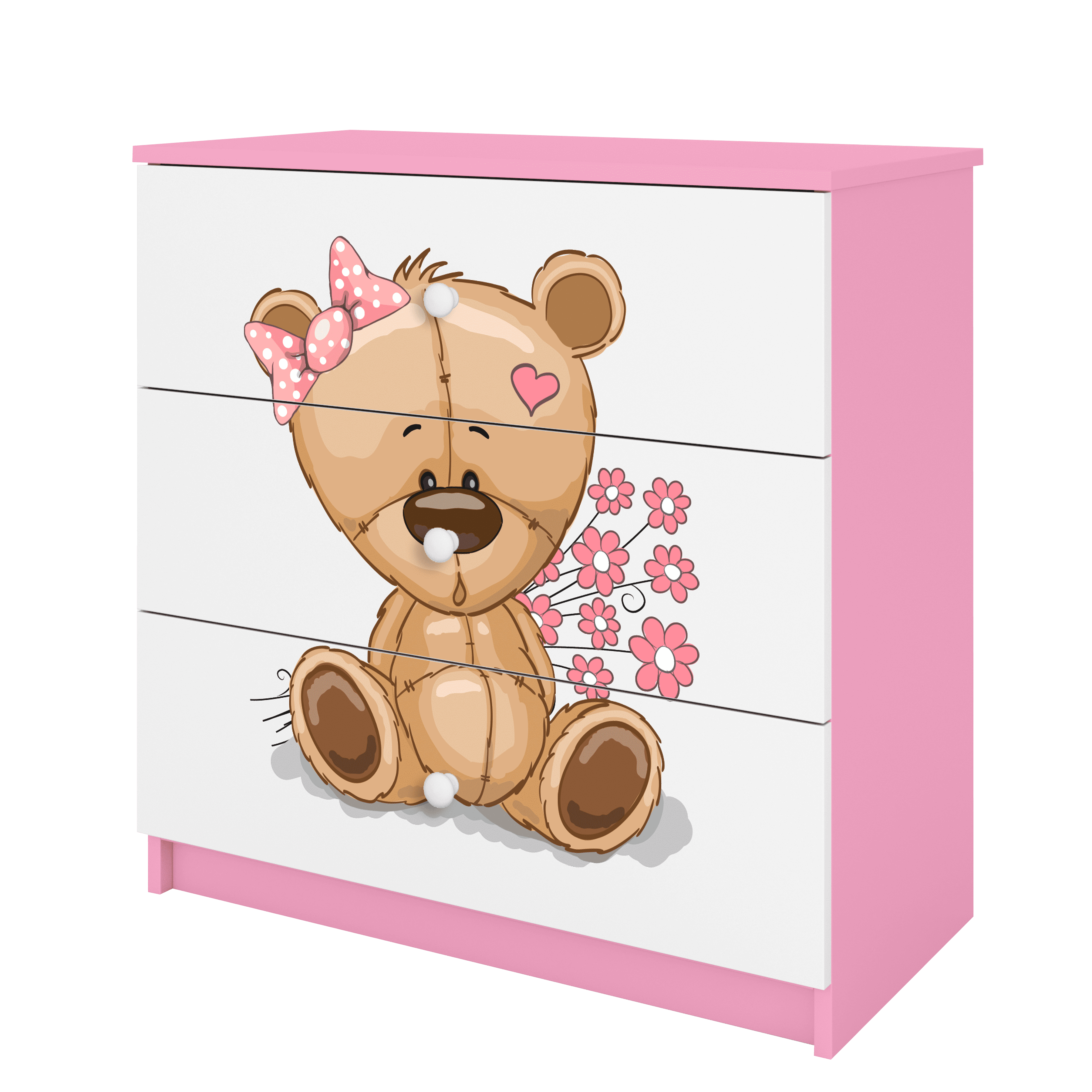 KOMMODE Babydreams Teddybär Blumen 81/81/41 - Rosa, Holzwerkstoff (81/81/41cm) - RAUMHIRSCH FURNITURE