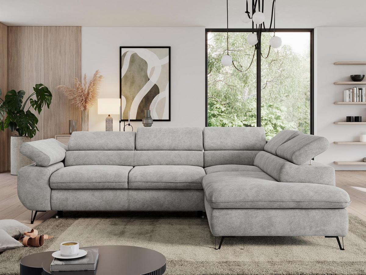 ECKSOFA PEDRO L Hellgrau Struktur - Rechts Seite - Hellgrau/Schwarz, Textil/Metall (273/208cm) - MKS