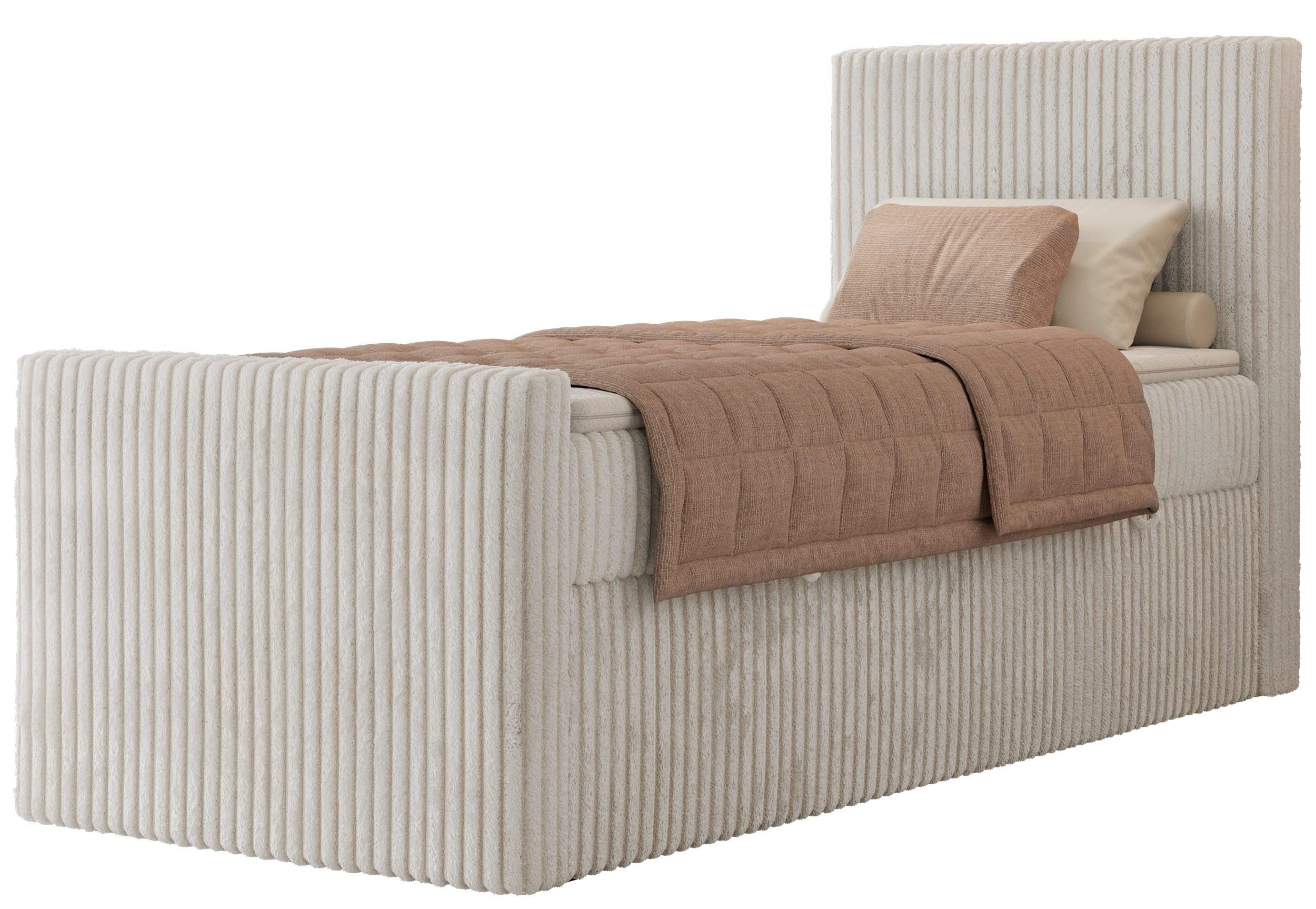 BOXBETT TILIANO DUO 90/200 - Beige Cord - H4 - Topper T25 - Rechts Seite - Beige, Textil (90/200cm) - MKS