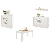 ESSZIMMER-SET 4-teilig weiß Pinie Landhaus, Soft-Close-Funktion - Silberfarben/Weiß, Glas/Holzwerkstoff (166/146/90cm) - Furn.Design