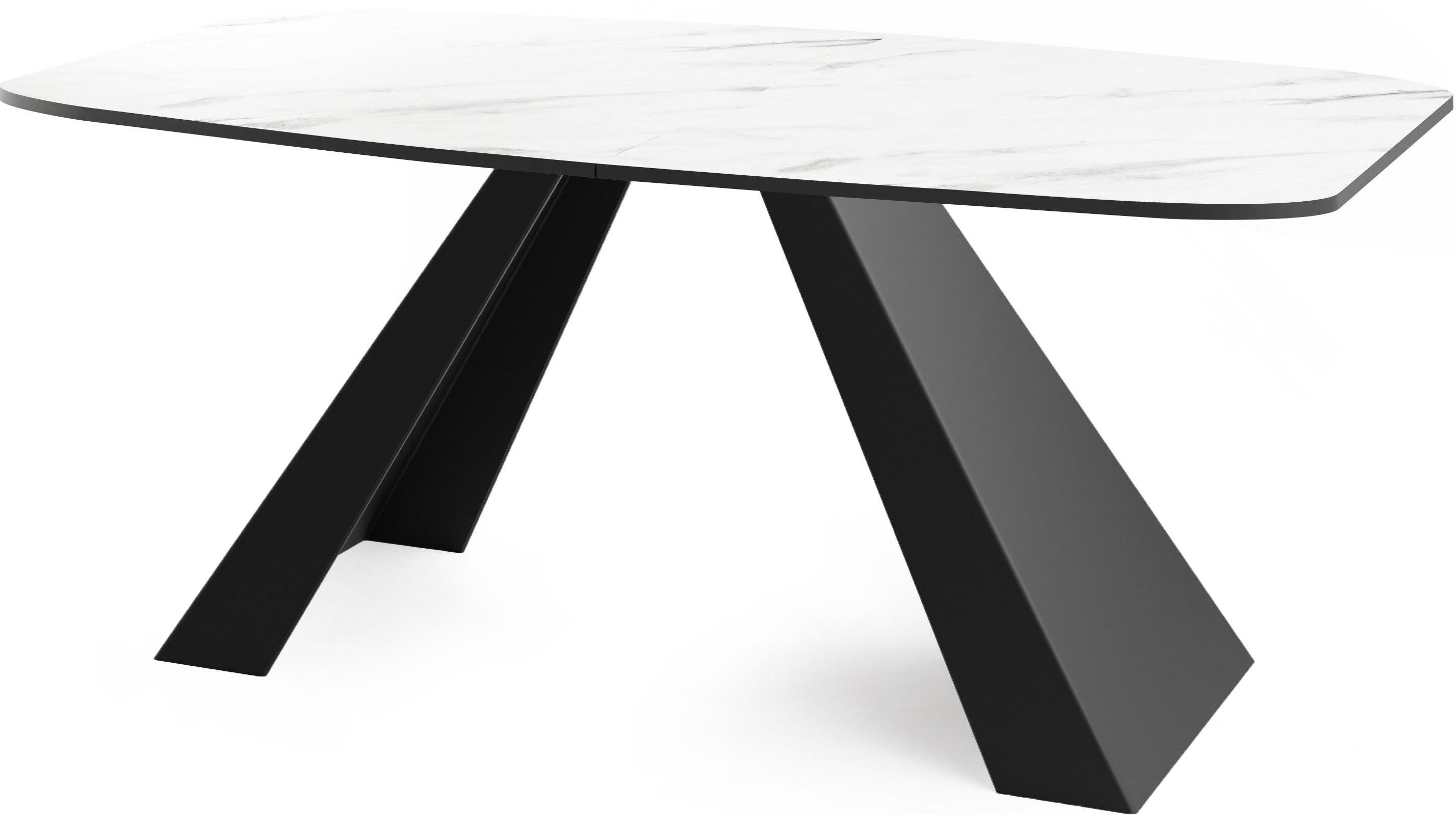 ESSTISCH Monte rechteckig ausziehbar, Marmor Weiß 180-220/90/76 cm - Ecru/Schwarz, Holzwerkstoff/Metall (90/218/76cm) - WFL GROUP