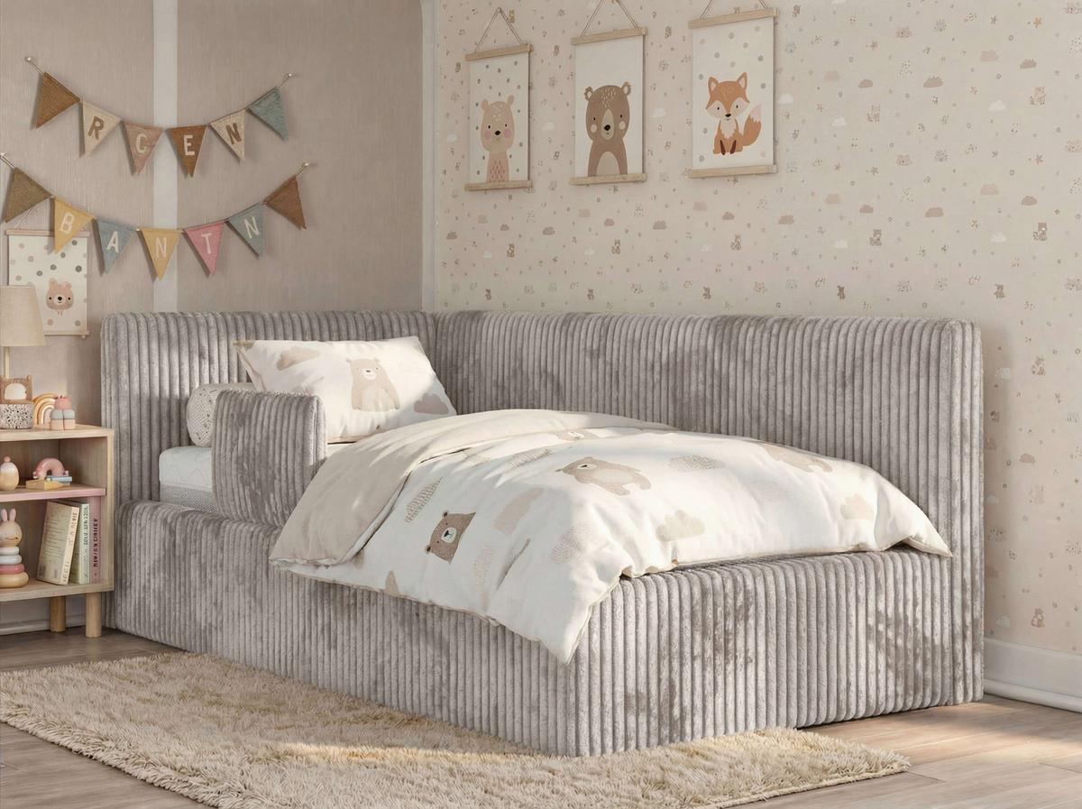 POLSTERBETT TILVO ALTA 90/200 - Hellbraun Cord - Multitaschenfederkernmatratze - Links - Hellbraun, Textil (90/200cm) - MKS