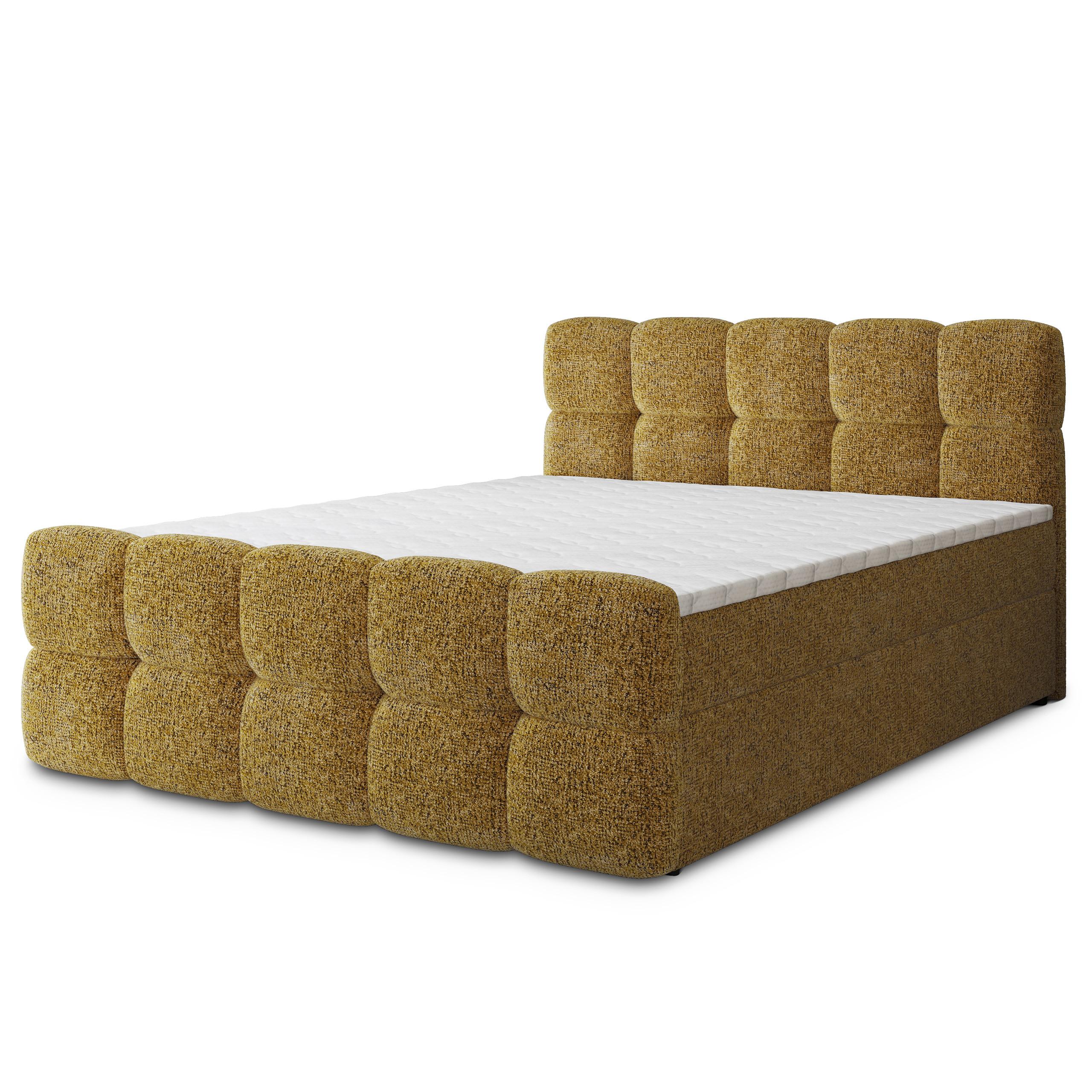 BOXBETT BRUME 180x200 cm mit Matratze und Topper, H2+H3 - Gelb - Gelb, Holz (180/200cm) - MASSENO