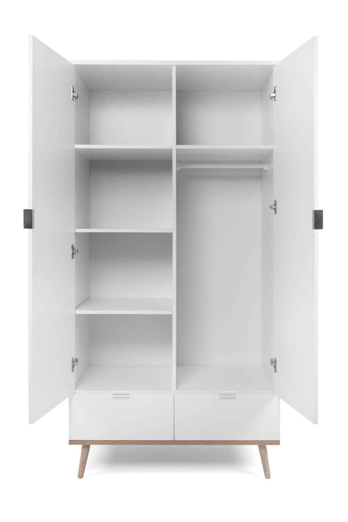 KLEIDERSCHRANK weiß matt, Eiche Sonoma massiv 90 x 180 cm, Drehtürenschrank skandinavisch - Chromfarben/Eichefarben, Holz/Holzwerkstoff (90/180/55cm) - Furn.Design