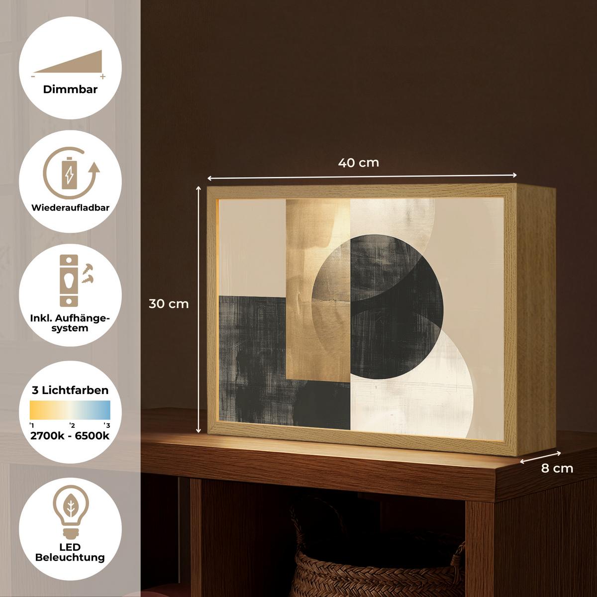 WANDLEUCHTE MIT AKKU Abstrakt - Modern - Schwarz - Gold 40x30 cm - Sandfarben, Holzwerkstoff (40/30/8cm) - OnlyWow