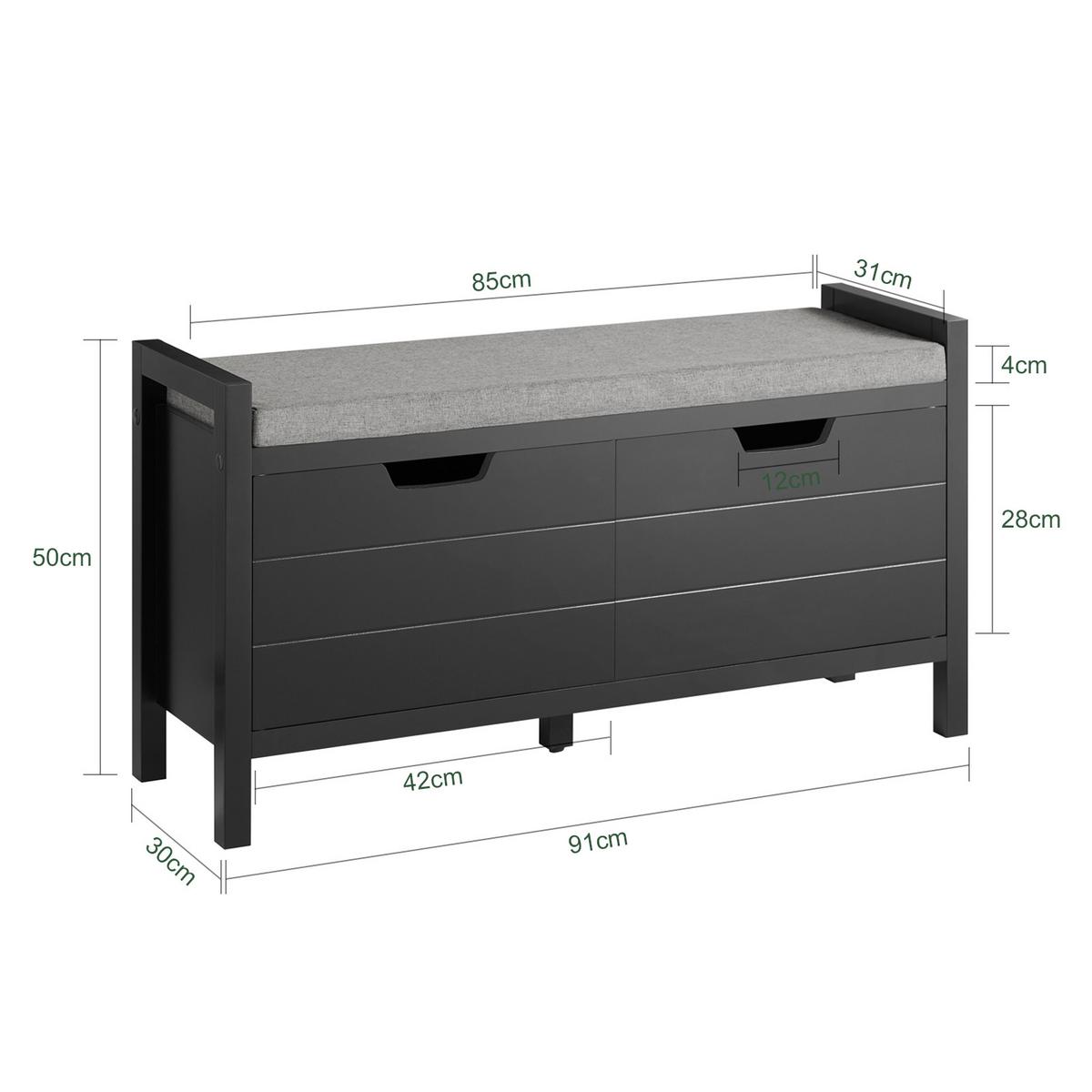 SCHUHBANK Schwarz - Schwarz, Holzwerkstoff (91/50/30cm) - SoBuy