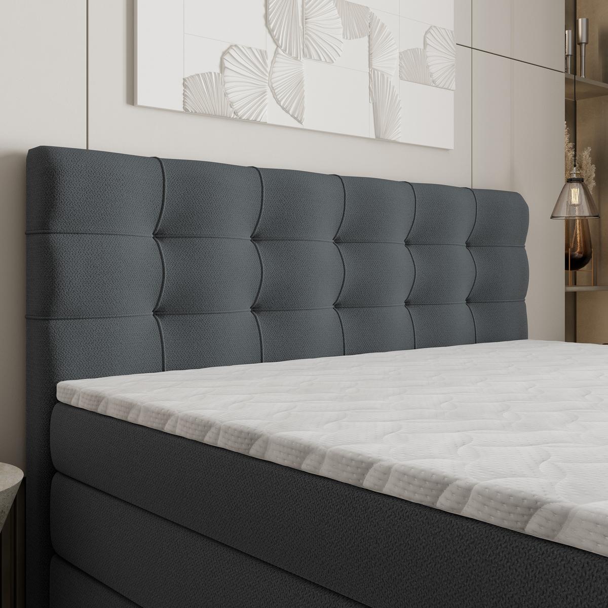 BOXSPRINGBETT AREZI 180x200 cm mit Matratze und Topper - Graphitfarben - Graphitfarben, Holz (180/200cm) - MASSENO