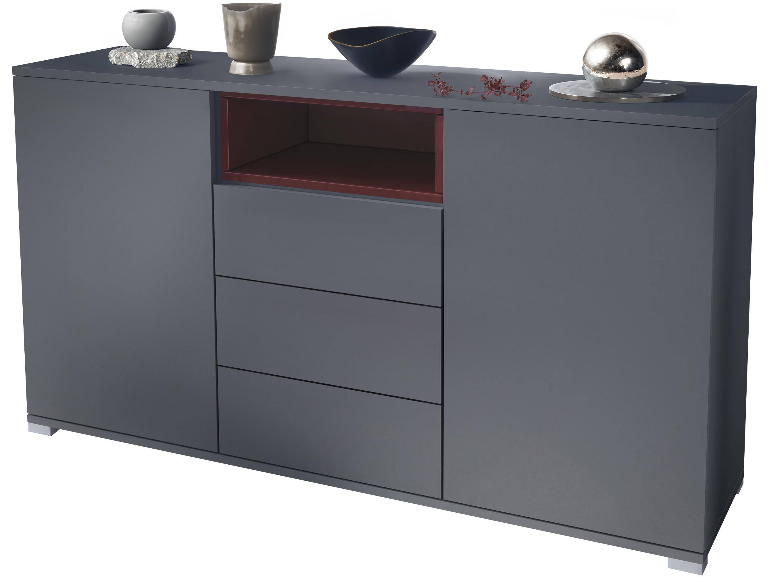 SIDEBOARD Skadu Bordeaux Hochglanz - Bordeaux/Anthrazit, Holzwerkstoff (138.5/75.5/35cm) - Vladon