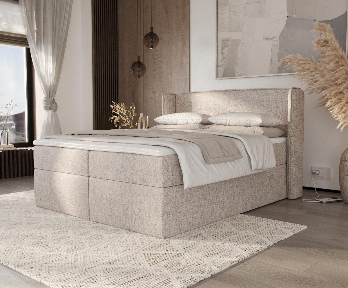 BOXBETT Viva 140/200 cm Beige im Neve Stoff - Beige/Schwarz, Holz/Holzwerkstoff (140/200cm) - AltaBeds