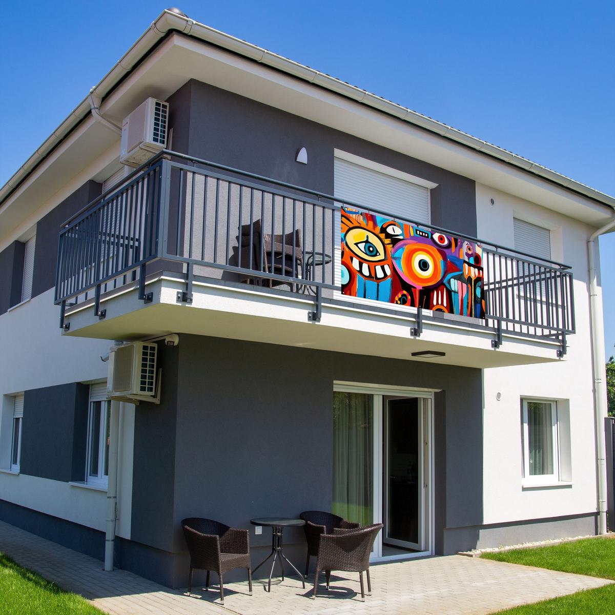 BALKON-SICHTSCHUTZ Abstrakt - Gesicht - Farbenfroh Witterungsbeständig 200x110 cm - Multicolor, Kunststoff (200/110cm) - MuchoWow