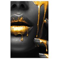 POSTER Frau - Schwarz - Gold - Gesicht - Lippen Wandbild Schlafzimmer 80x120 cm - Goldfarben, Papier (80/120/0.1cm) - MuchoWow