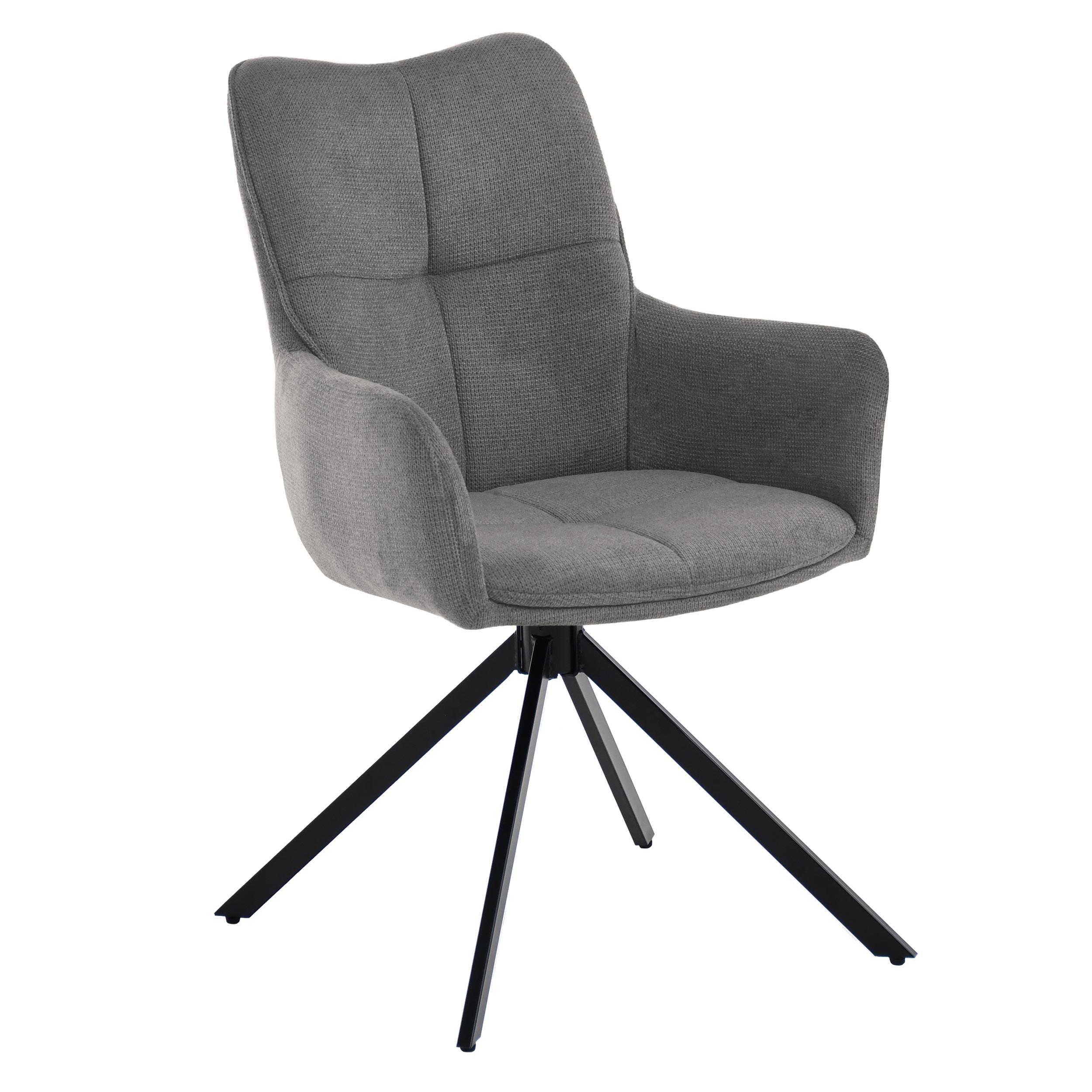 ARMLEHNENSTUHL Pecto mit Drehfunktion und schwarzem Metallgestell, Dunkelgrau - Dunkelgrau/Schwarz, Metall (43/93/55cm) - Beautysofa