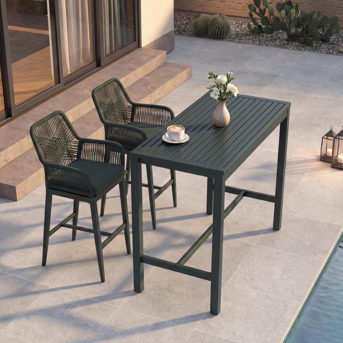 SET BARTISCH + BARHOCKER eckig Green 3er Set-Set - Grün, Metall (65/130/105cm) - MCW