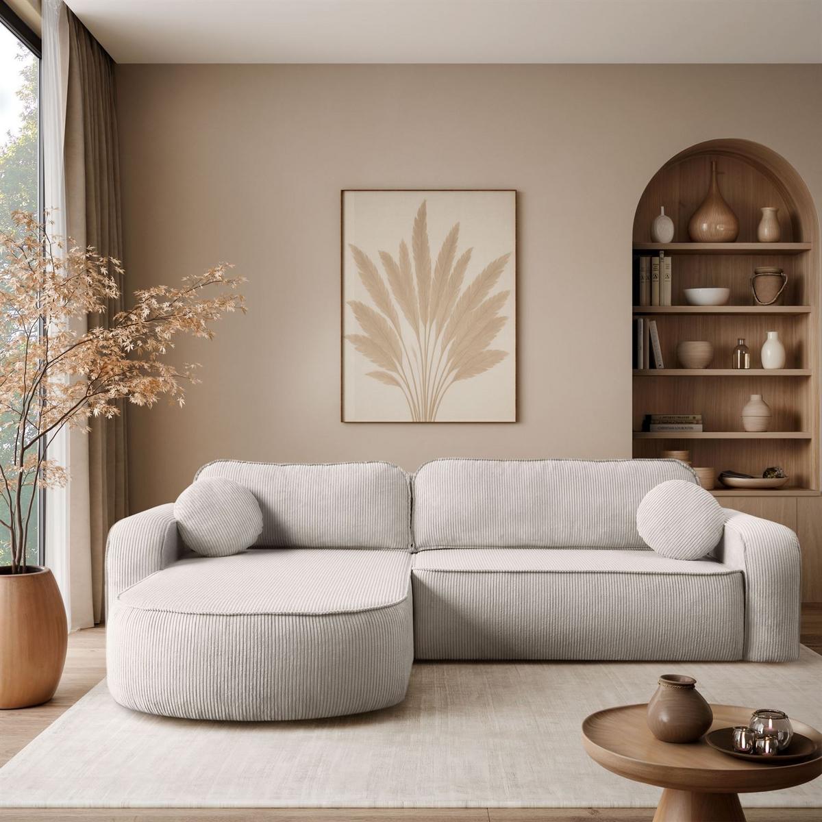 ECKSOFA VENUS mit Schlaffunktion und Bettkasten, Poso 100 - Creme, Textil (275/178cm) - Lookway