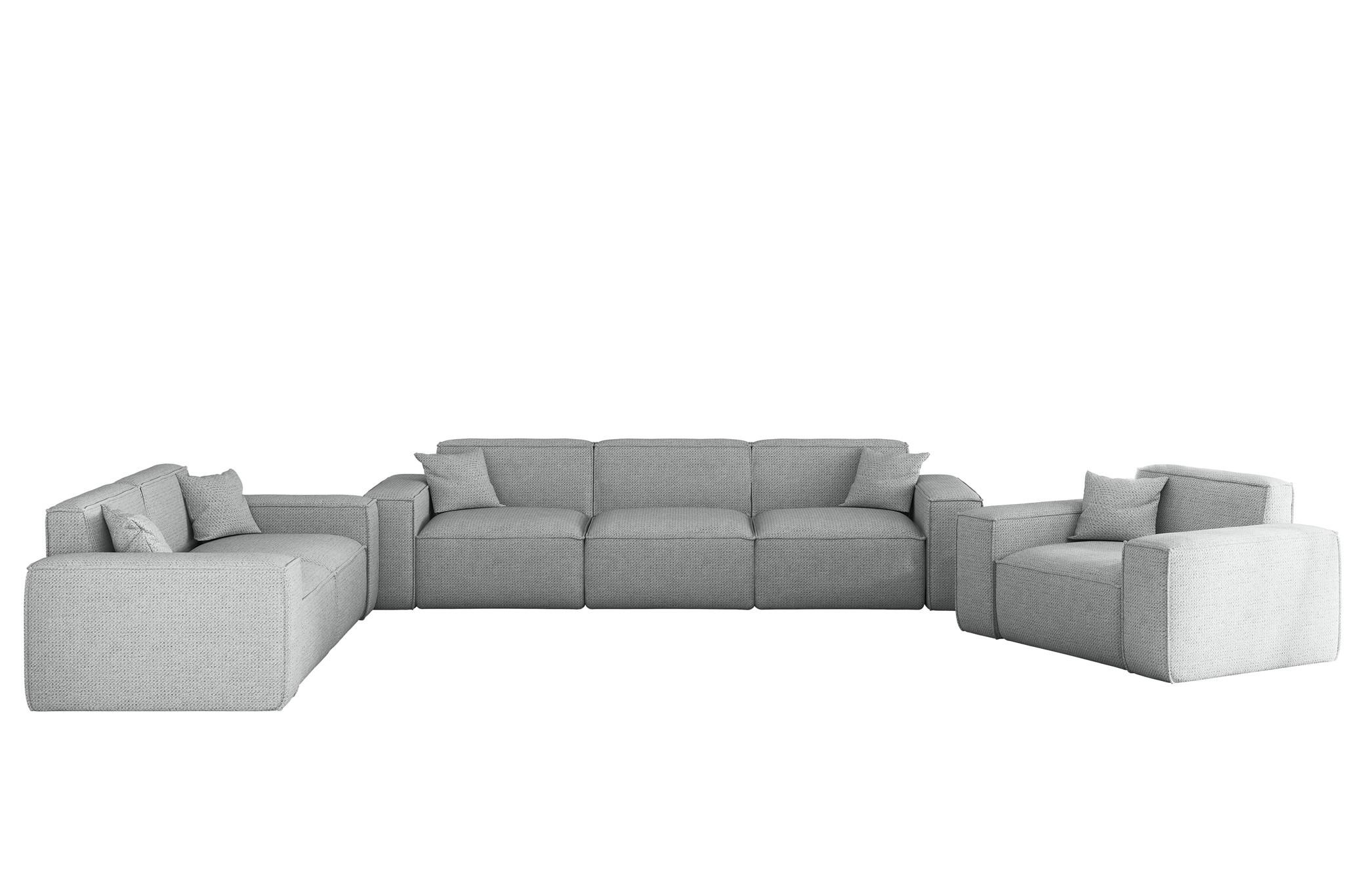 SOFASET Celes Premium 3-2-1 In Artico - Hellgrau, Holzwerkstoff/Textil (218/73/90cm) - Fun Möbel