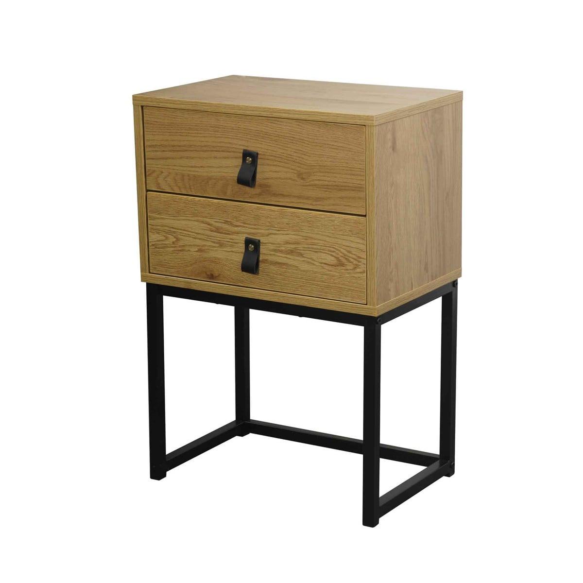 NACHTTISCH mit 2 Schubladen und Metallbeinen in Eichenoptik - Eschefarben, Holzwerkstoff (46/65.5/46cm) - Calicosy
