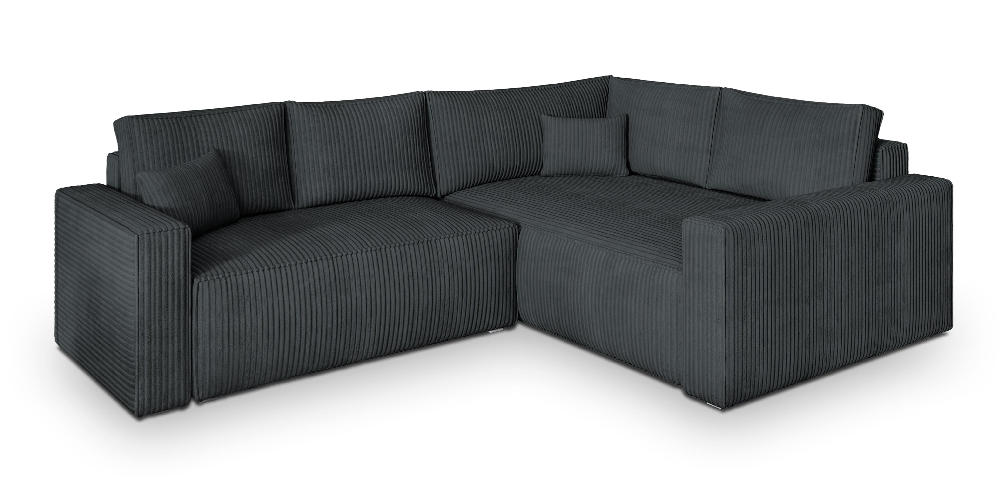 ECKSOFA ERONIS R-S Graphitfarben Kordstoff mit Schlaffunktion - Graphitfarben, Holz (265/194cm) - MASSENO