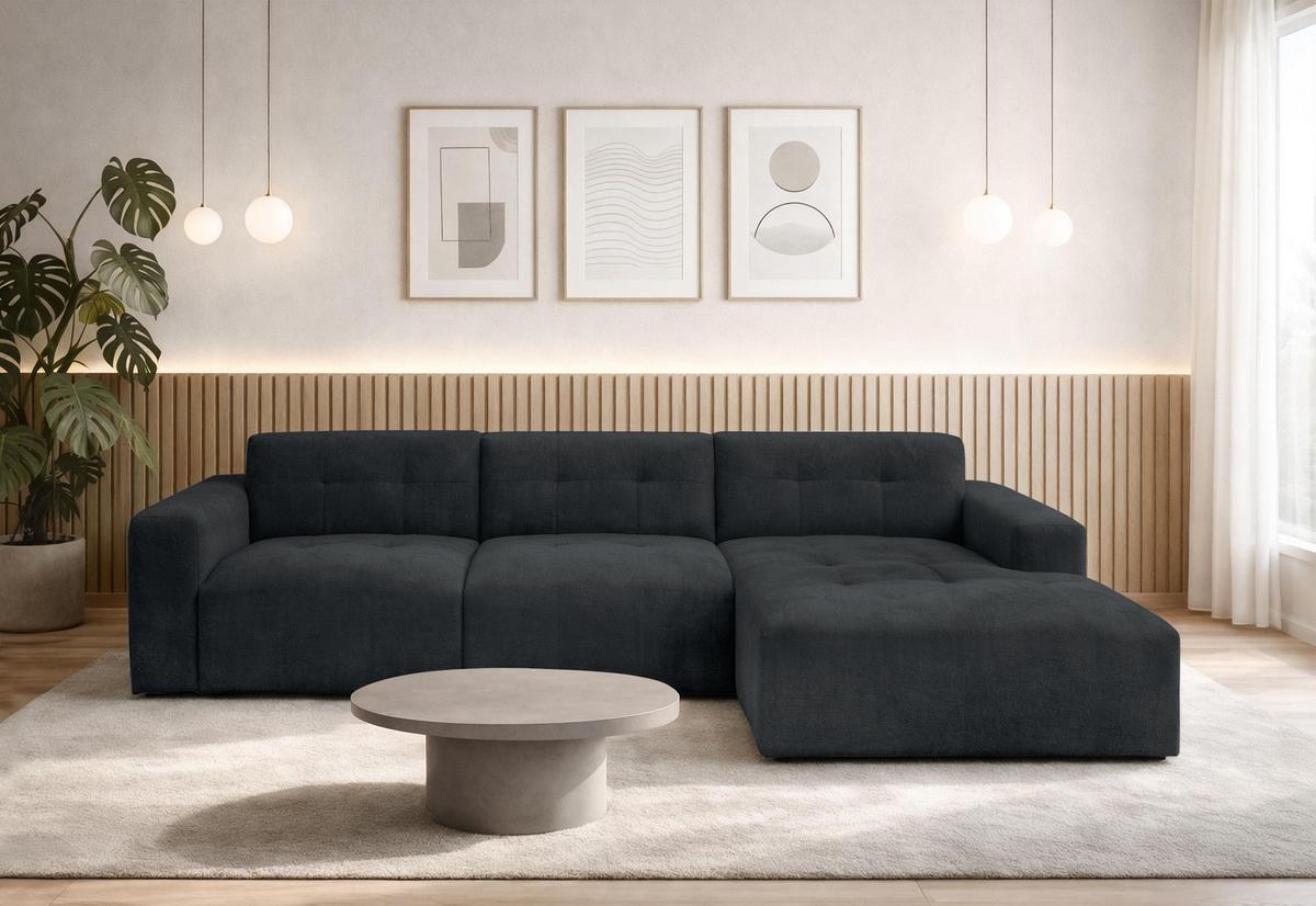 ECKSOFA L Form Corlu Schwarz 310/165/78 cm – stilvolle kleine Eckcouch Rechts - Schwarz, Kunststoff/Textil (165/310cm) - AX Living