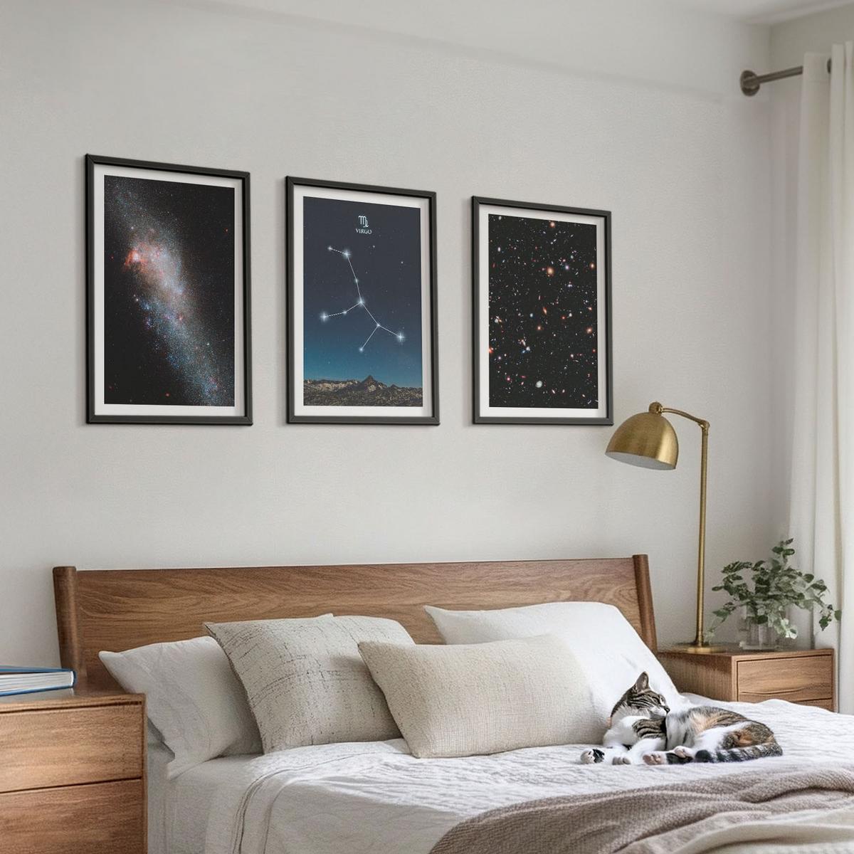 BILDER SET 3er Set - 40x60 cm Schwarzer Rahmen - Galaxie im Sternbild Jungfrau - Schwarz, Kunststoff (40/60cm) - TULUP