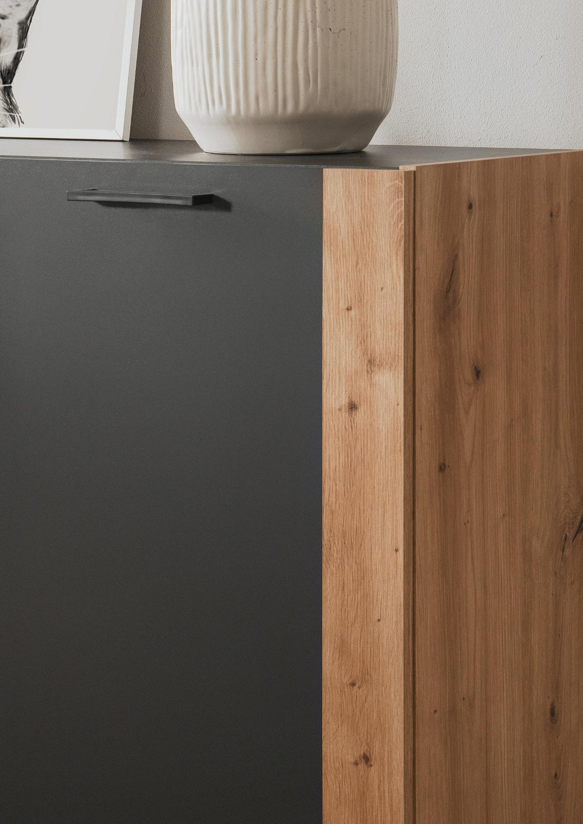 SIDEBOARD grau, Artisan Eiche 126 x 85 cm, Kommode 3-türig - Anthrazit/Schwarz, Holzwerkstoff/Kunststoff (125.5/85/34.5cm) - Furn.Design