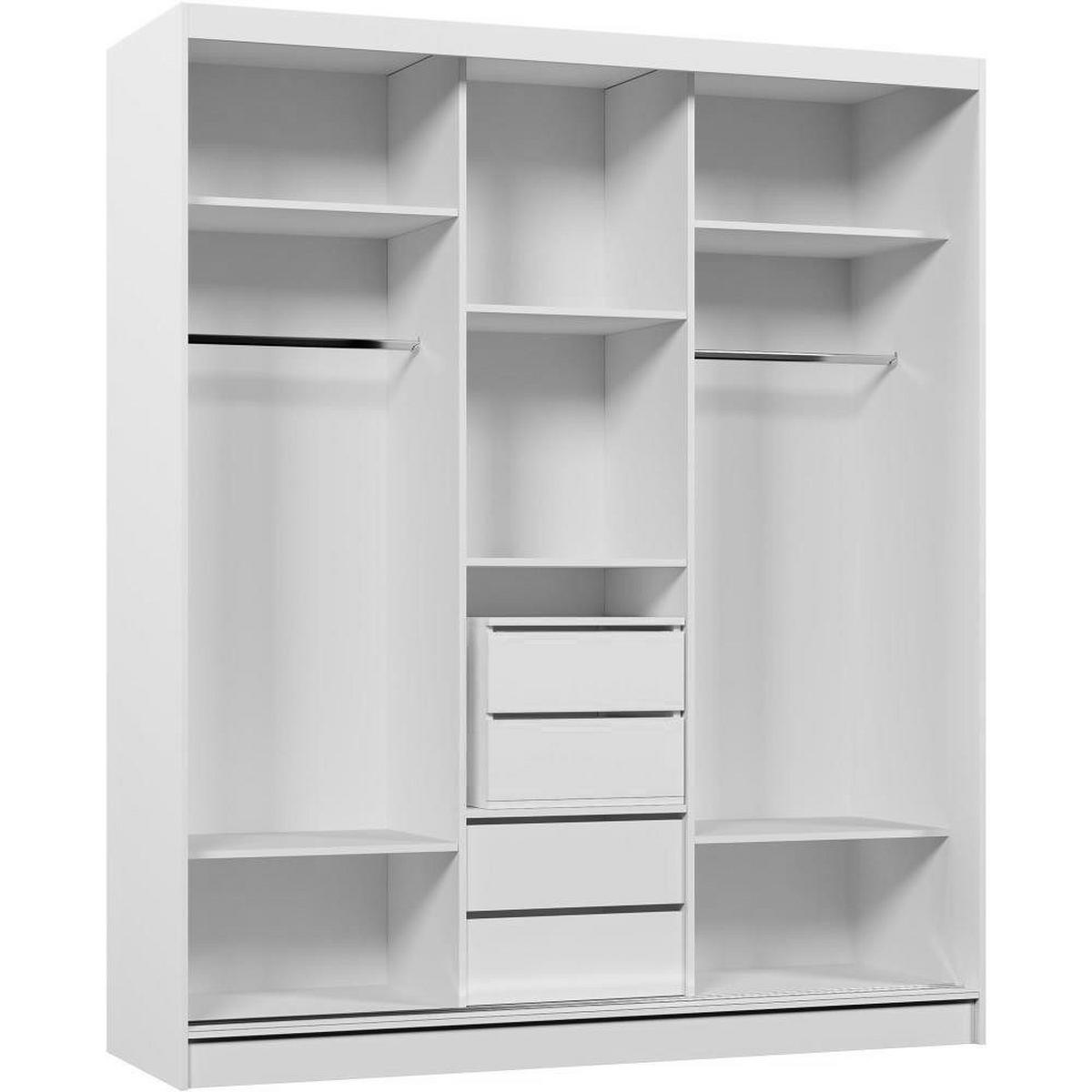SCHWEBETÜRENSCHRANK Debra mit 3 Türen, 180/216/61 Weiß mit Spiegel und Schubladeneinsätze - Weiß, Holzwerkstoff (180/216/61cm) - Beautysofa