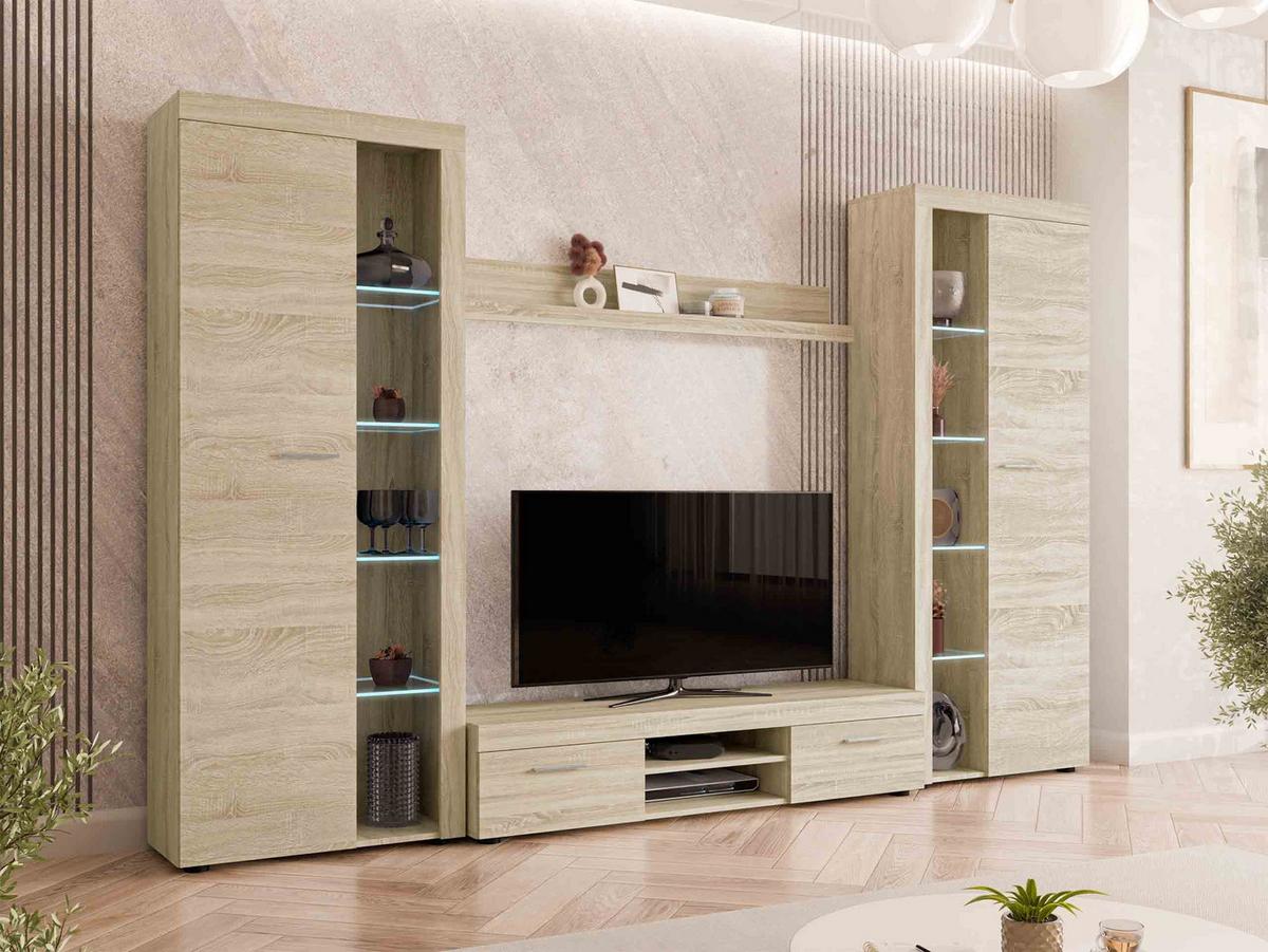WOHNWAND Rumba XL mit LED Beleuchtung - Sonoma Eiche, Holzwerkstoff (300/190/40cm) - MIRJAN24