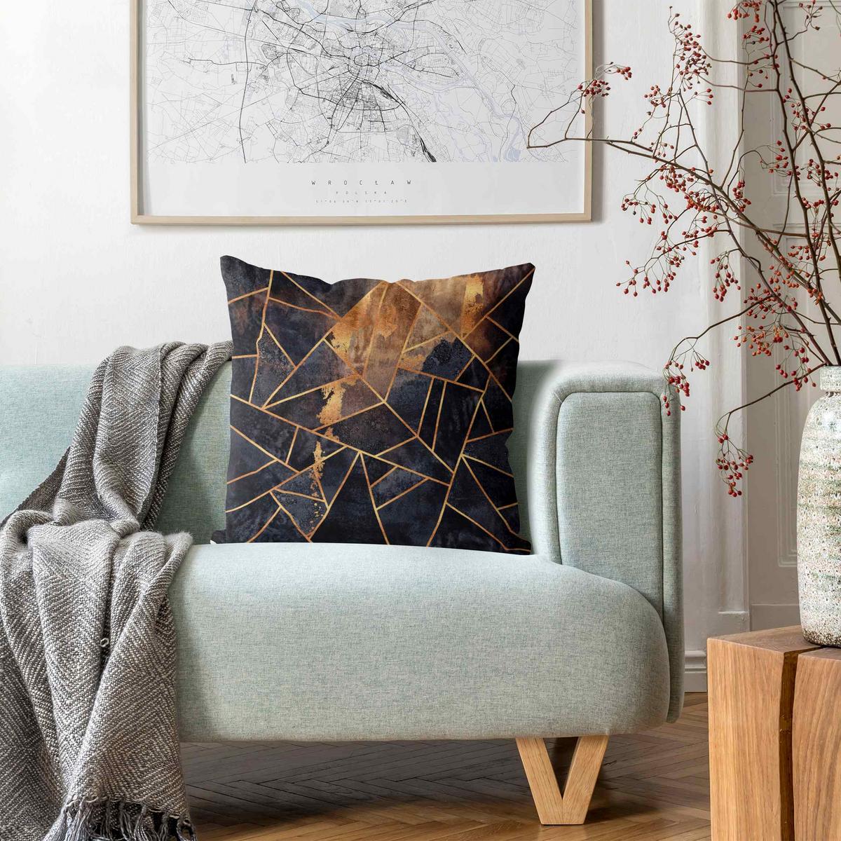 DEKOKISSEN Onyx mit Gold 40/40 cm - Schwarz, Textil (40/40/10cm) - Bilderwelten
