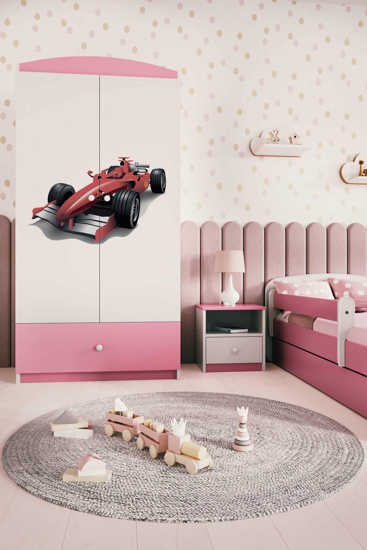 KINDERKLEIDERSCHRANK Formel 1 - Hellrosa, Holzwerkstoff (90/175/52cm) - RAUMHIRSCH FURNITURE