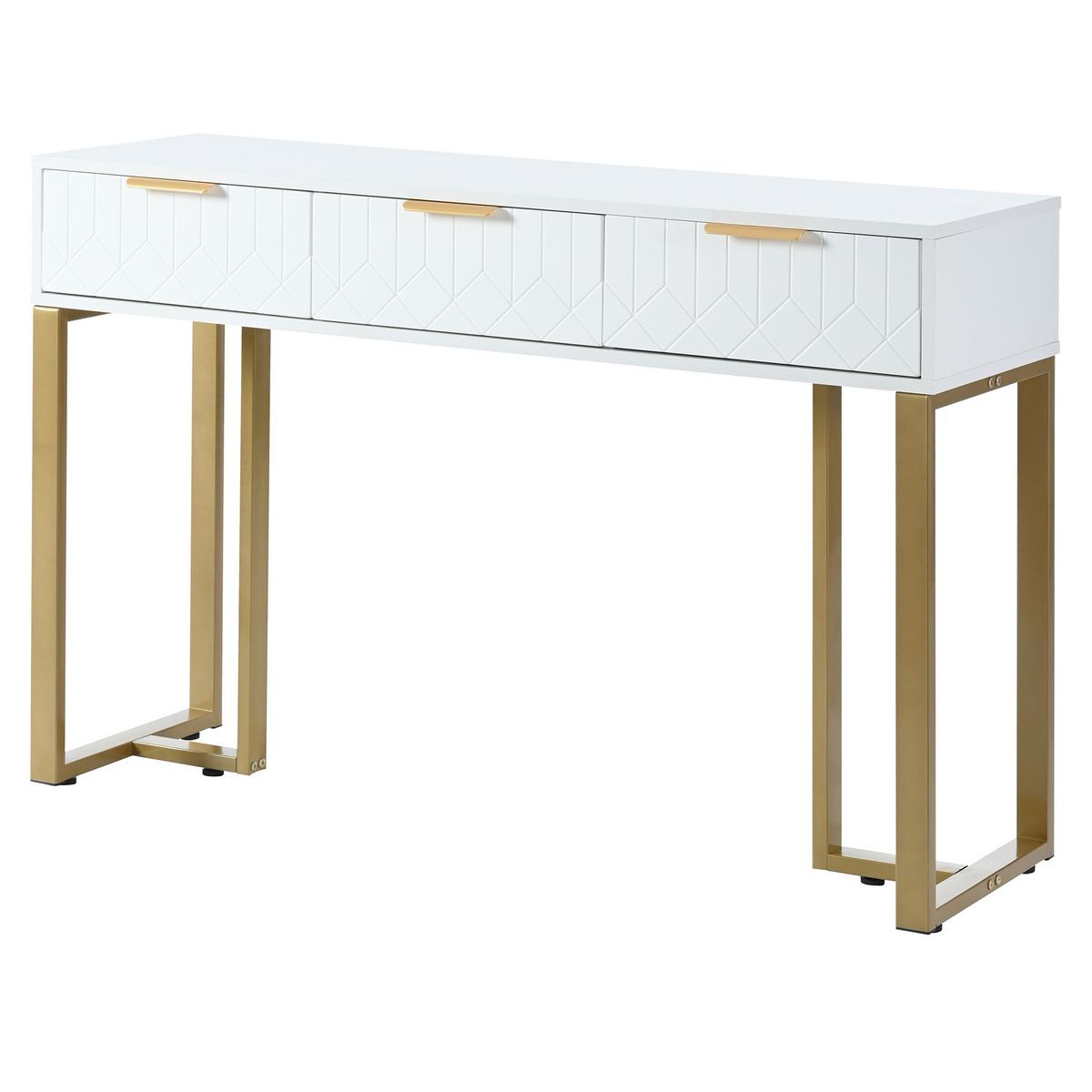 KONSOLENTISCH in weiß mit goldfarbenem metallgestell, 3 schubladen - Weiß, Holzwerkstoff (36/120/80cm) - Urban Meuble