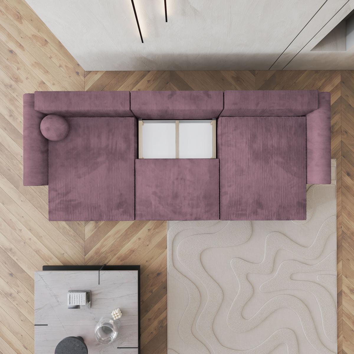 WOHNLANDSCHAFT FENTO P Lila Kordstoff mit Schlaffunktion - Lila/Grau, Holz/Kunststoff (347/90/148cm) - MASSENO