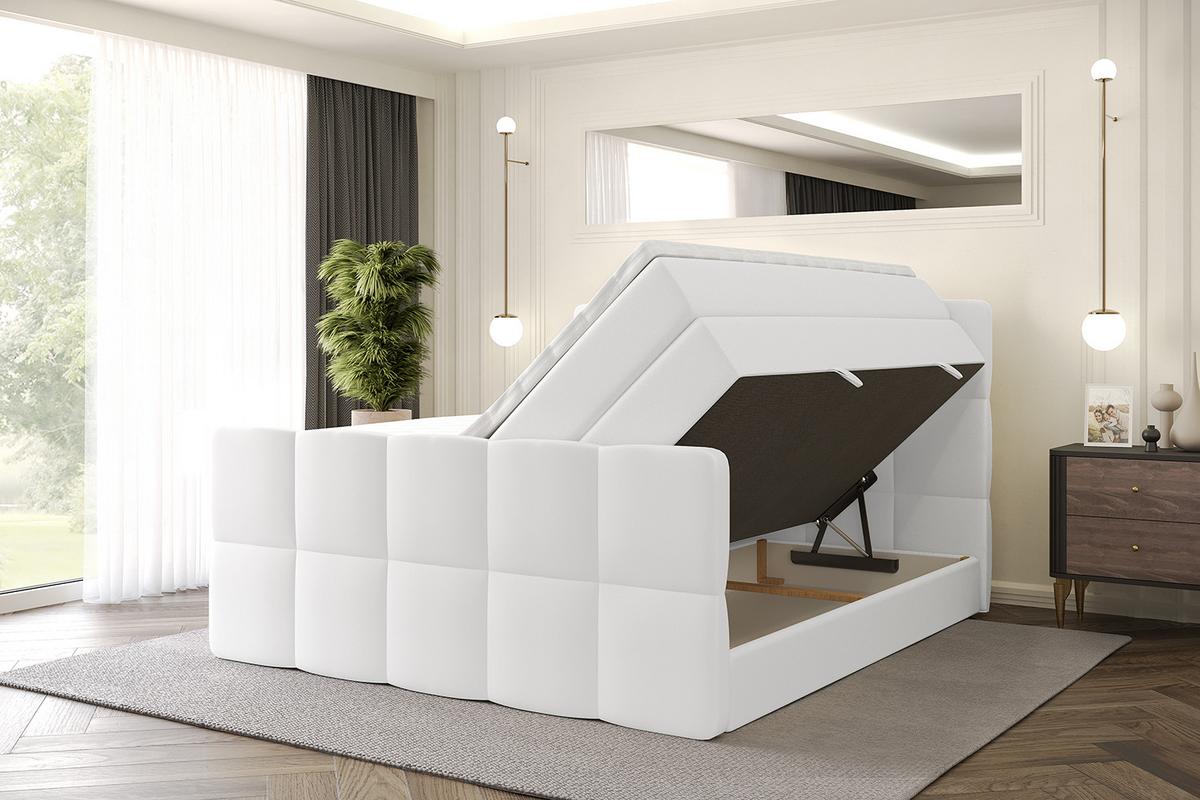 BOXSPRINGBETT mit Matratze und Lattenrost - LIRO-Z KING-120x200 - Weiß Kunstleder - Weiß, Holzwerkstoff (120/200cm) - ALTDECOR