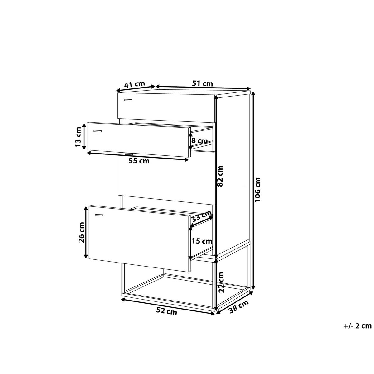 KOMMODE 4 Schubladen heller Holzfarbton Acra - Hellbraun/Schwarz, Holzwerkstoff (52/106/41cm) - Beliani