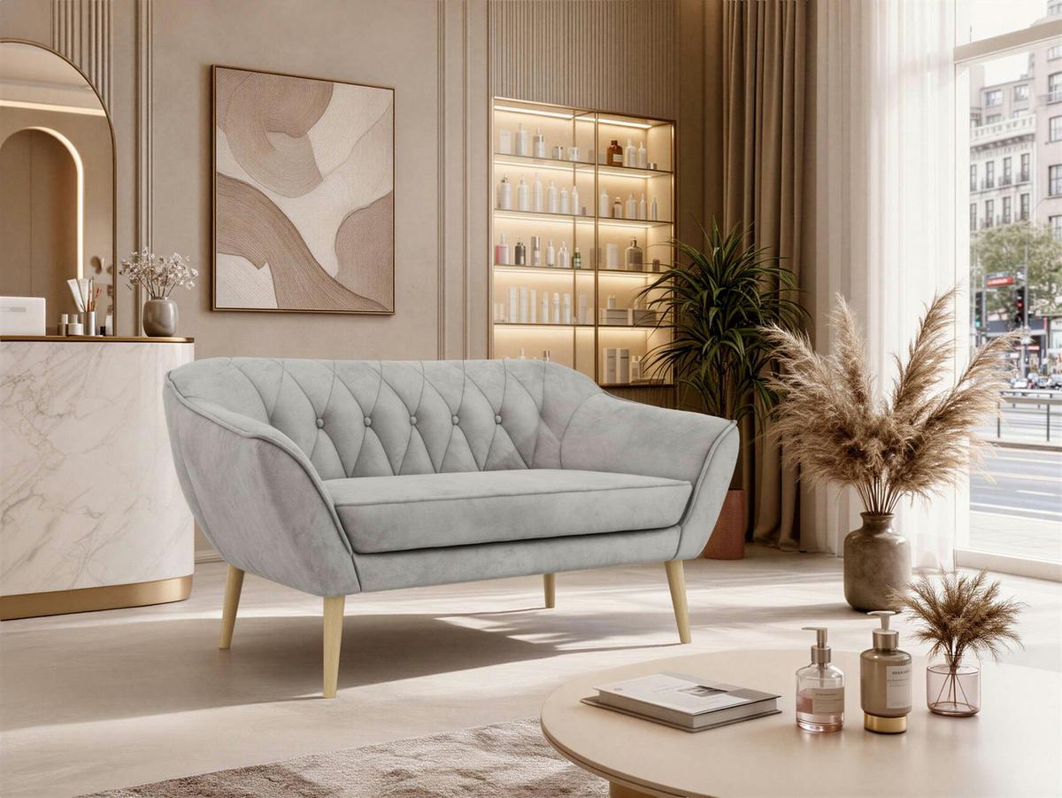 2-SITZER-SOFA PIRS - Hellgrau Velvet - Holzbeine - Buchefarben/Hellgrau, Holzwerkstoff/Textil (140/75/74cm) - MKS