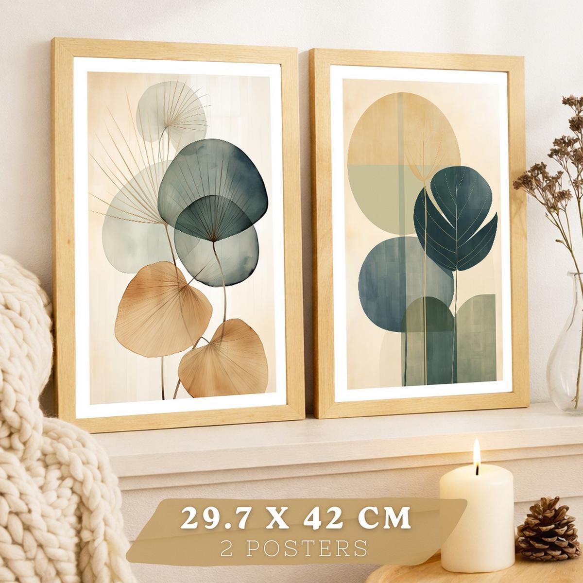 POSTER 2er Bilder-Set Wandbilder Geometrische Blumen modern Wohnzimmer Deko, Schlafzimmer, Küche, Badezimmer Rahmenlos A3 - Klar, Papier (29.7/1/42cm) - Nacnic