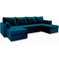 WOHNLANDSCHAFT NAKO Blau Plüsch-Stoff mit Schlaffunktion - Blau/Grau, Holz/Kunststoff (285/85/140cm) - MASSENO