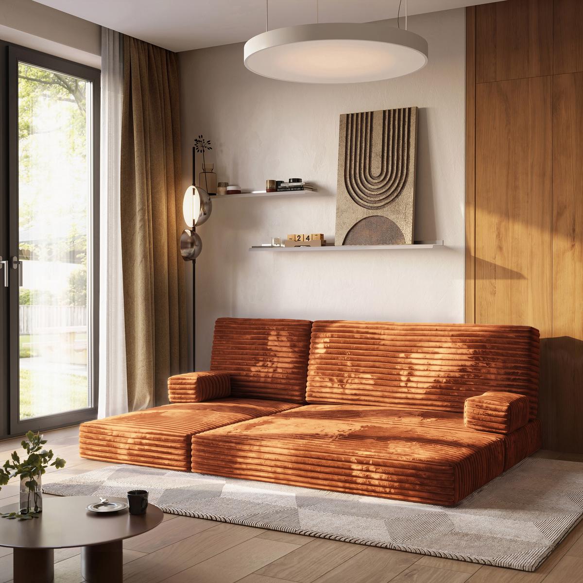 ECKSOFA NOTIA modulares Boneless Sofa mit Schlaffunktion Braun Kordstoff - Braun, Textil (200/120cm) - MASSENO