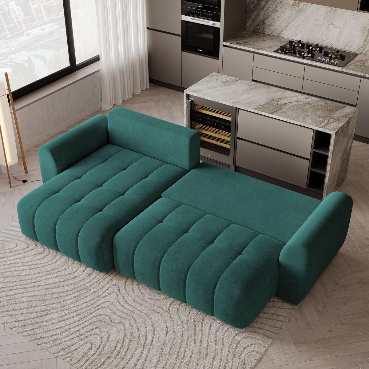 ECKSOFA MODARO CL Blau Samtstoff mit Schlaffunktion - Blau, Holzwerkstoff/Textil (285/148cm) - MASSENO