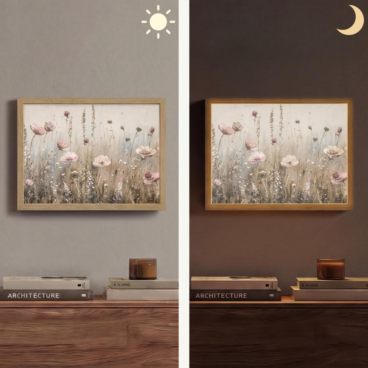 WANDLEUCHTE MIT AKKU Blumen - Rosa - Modern - Beige 40x30 cm - Altrosa, Holzwerkstoff (40/30/8cm) - OnlyWow