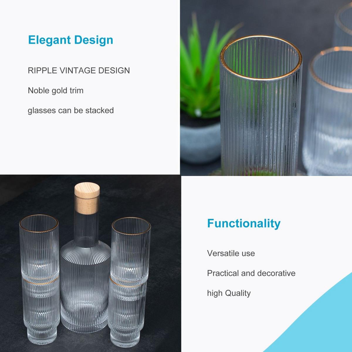 GLASKARAFFEN Set mit 4 Gläsern - Transparent, Glas (1.7L) - Intirilife