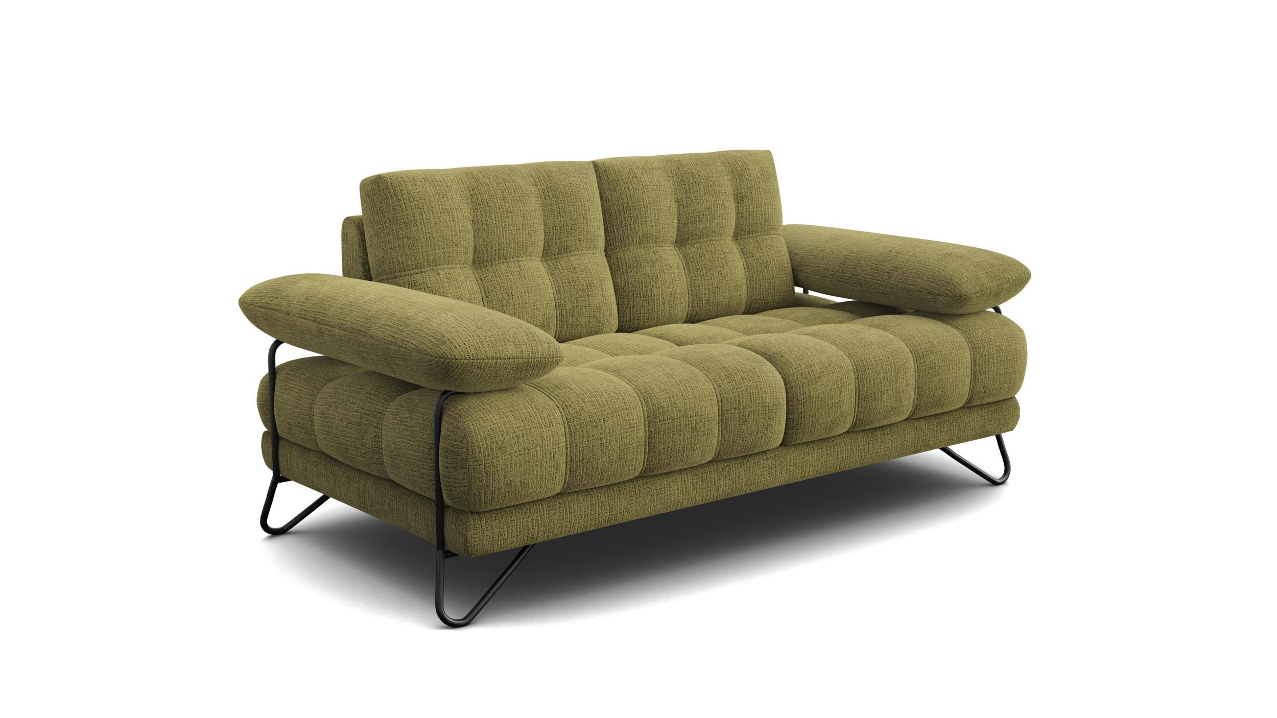 SOFA BUBBARA 2-Sitzer, olivgrün - Schwarz/Olivgrün, Holz/Textil (185/87/96cm) - Wozimo