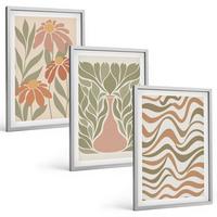 BILDER SET 3er Set - 40x60 cm Silberner Rahmen - Abstrakte Pastellblumen - Silberfarben, Kunststoff (40/60cm) - TULUP