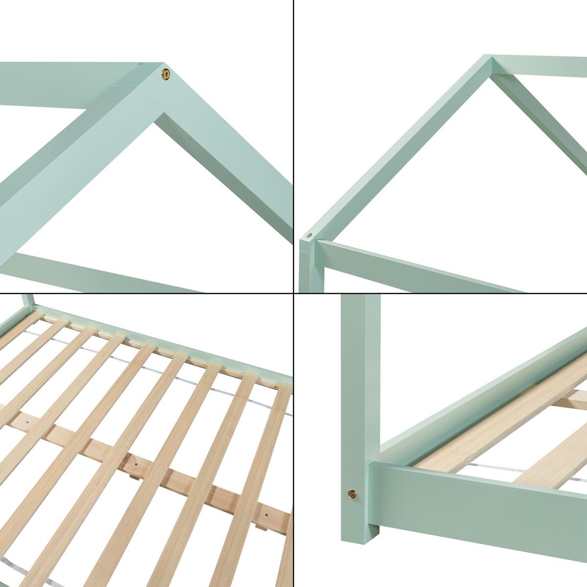 HAUSBETT Cerro mit Matratze - Mintgrün, Holz/Textil (140/200cm) - [en.casa]