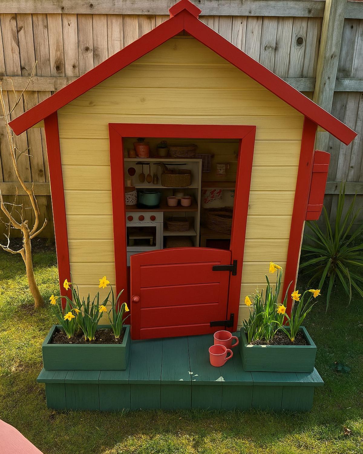 GARTENSPIELHAUS Heller Holzfarbton Pelopio - Hellbraun/Rot, Holz (138/131/111cm) - Beliani